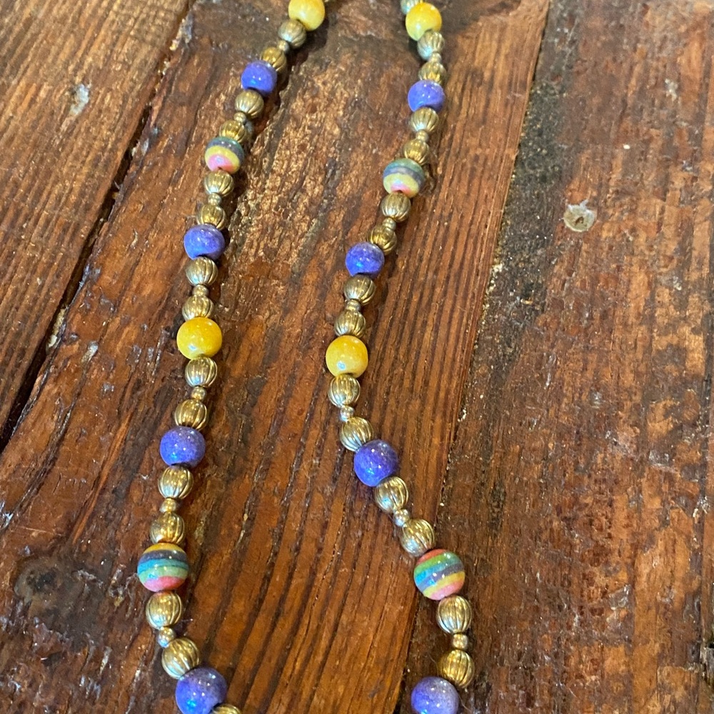 Blue and Yellow Beaded Necklace with Artisanal Design